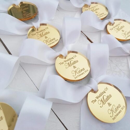 Personalized Acrylic Mirror Tags Wedding Engagement Custom Name Tag, Lettering Name Logo, Christening Wedding Baby Christening Mirror Decoration Gift Tags for Keepsakes, Save The Date Tag